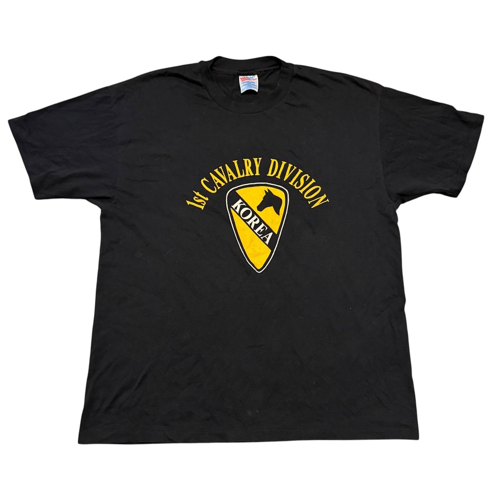VTG Hanes 1st Cavalry Division Korea T Shirt Mens XL Black 90s Military Tee